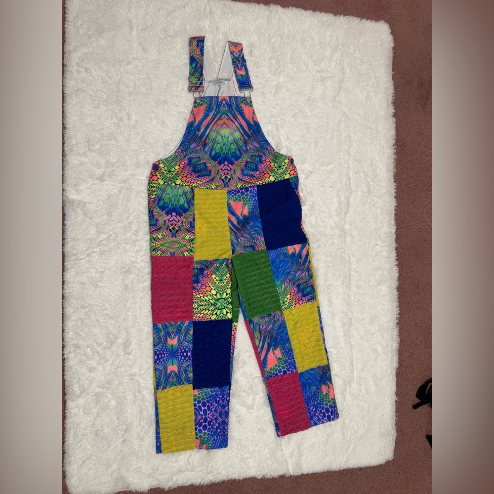 New large unisex overalls patchwork festival outfit rave raver pants y2k boho